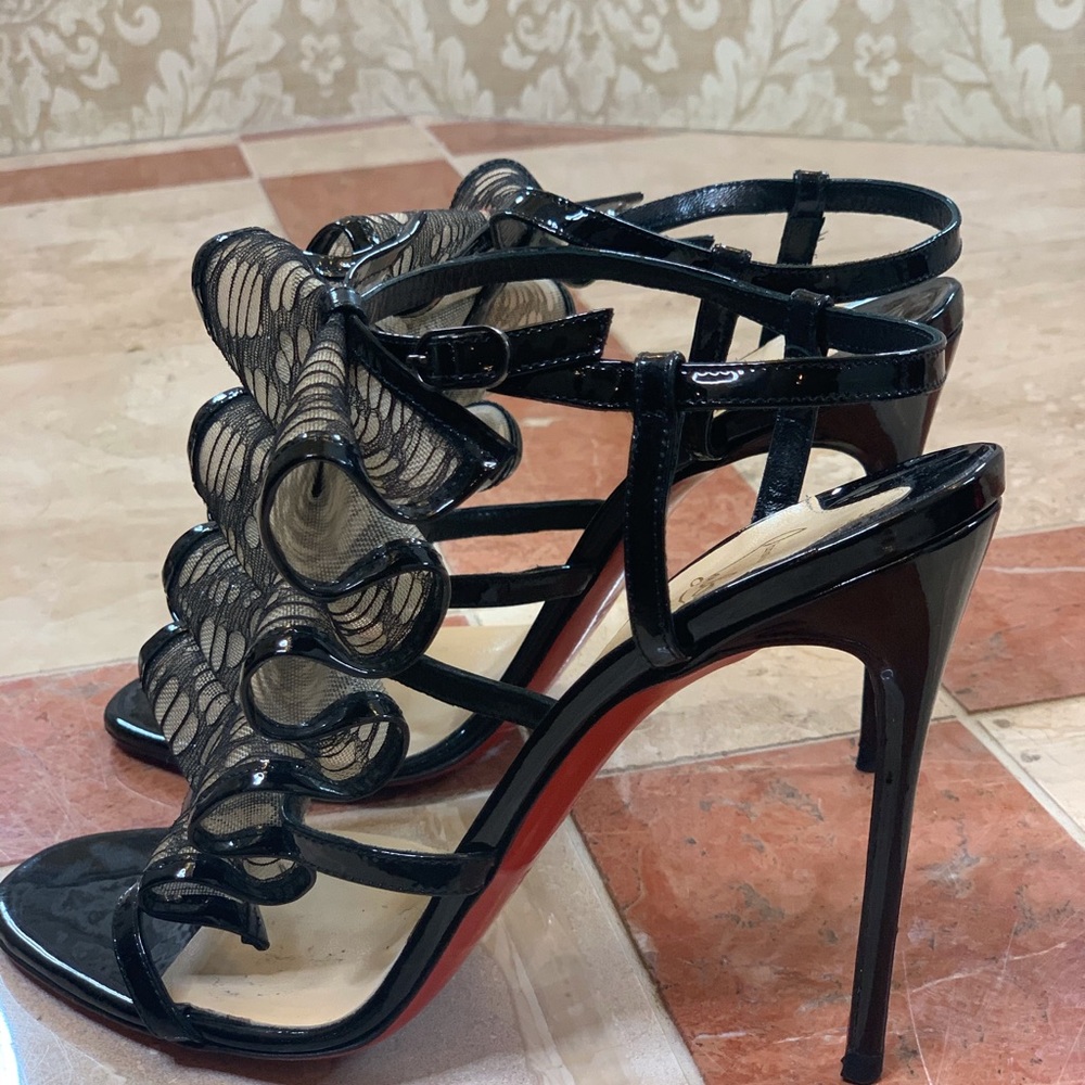 Louboutin Patent Leather Fortitia Mesh Sandals.